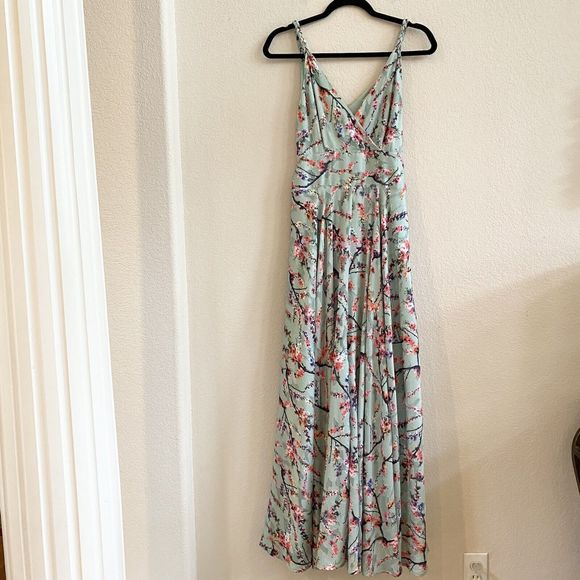 Darling London Size 8 Green Pink  Maxi Dress Sleeveless Floral Tie Back Lined - Picture 4 of 16